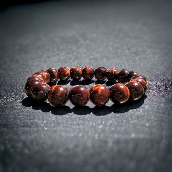 Red Tiger Eye Bracelet - 10mm Unisex Natural Stones Handmade Stretch Bea… - Picture 2 of 4